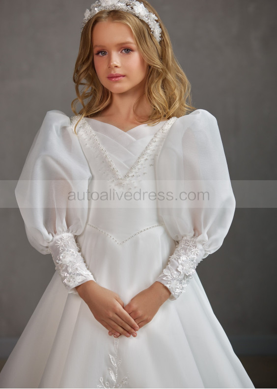 Beaded Ivory Lace Organza Stunning Flower Girl Dress